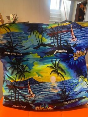 Jamaica Tropical Beach Tote with Sunset Sailboat Print